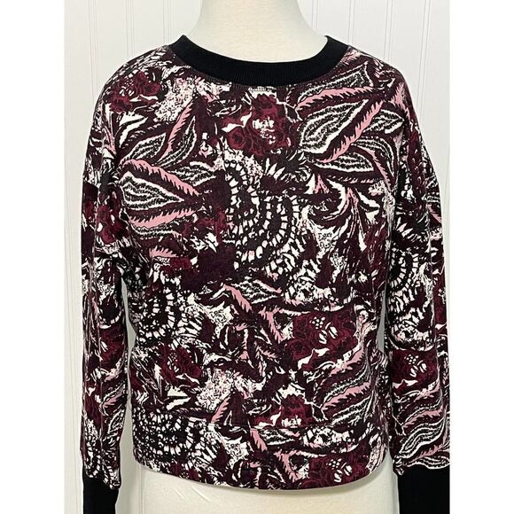 Joie Caleigh Floral Paisley Printed Sweatshirt Thumbhole‎ Burgundy Red Medium - Picture 2 of 12